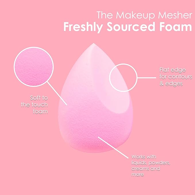 The Makeup Mesher- 2 Piece Makeup Blender Cruelty & Latex-Free, Streak-Free Highly Dense Large and Mini Travel Beauty Sponge from GK (1, Pink)