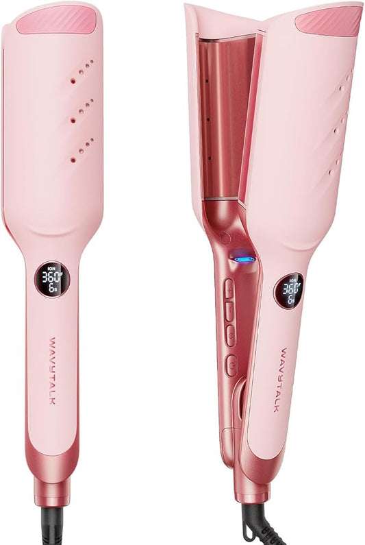 Wavytalk Power Wave Hair Crimper, Curling Iron Waver for Women, Beach Waves Curling Wand, Ventilation Design for Less Damage, Ionic Reduces Frizz, Effortless-Curler, Dual Voltage Crimping Iron, Pink