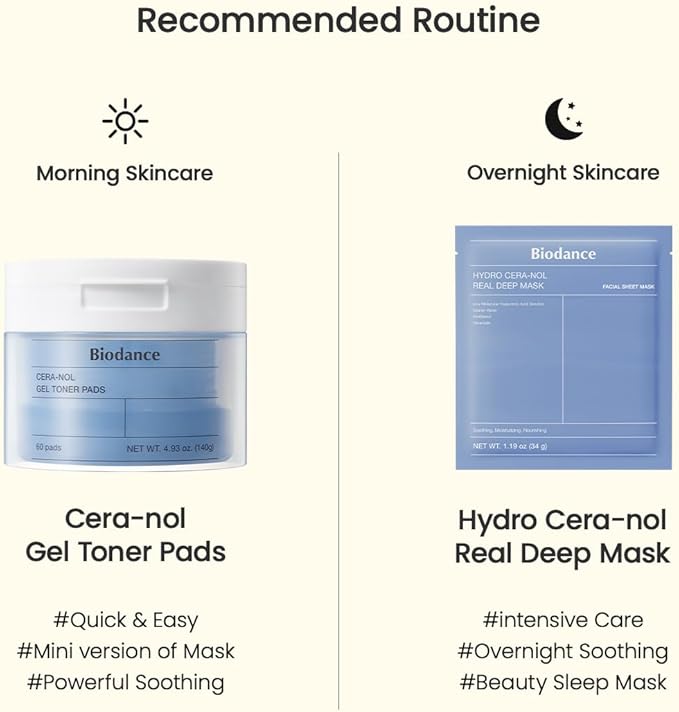 Biodance Cera-NOL Gel Toner Pads, Deep Hydrating & Soothing Toner Pads for Sensitive Skin, Redness Reducing & Comfort Mositurizing, Korean Skincare, Stocking Stuffersㅣ4.93 fl.oz.(140g)*60Pads