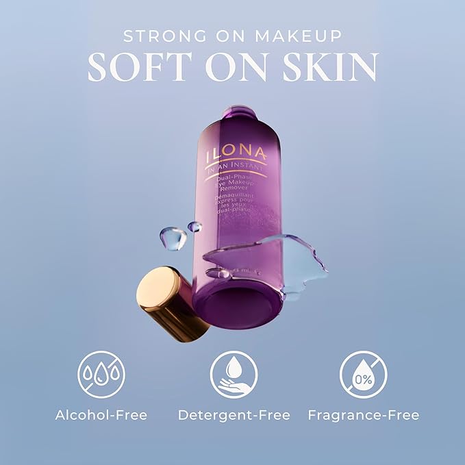 ILONA In an Instant Eye Makeup Remover | Dual-Phase, Oil-Free Cleanser for Waterproof Makeup | Gentle, Hydrating, Ophthalmologist-Approved | For Sensitive Eyes & All Skin Types | 4.0 oz
