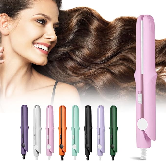 Mini Dual Purpose Curling Iron, 2025 New 2 in 1 Mini Curling Wand & Flat Iron Hair Straightener, Portable Travel Curling Wand for Women Short Hair, Hair Straightener for All Hair Types (Pink)