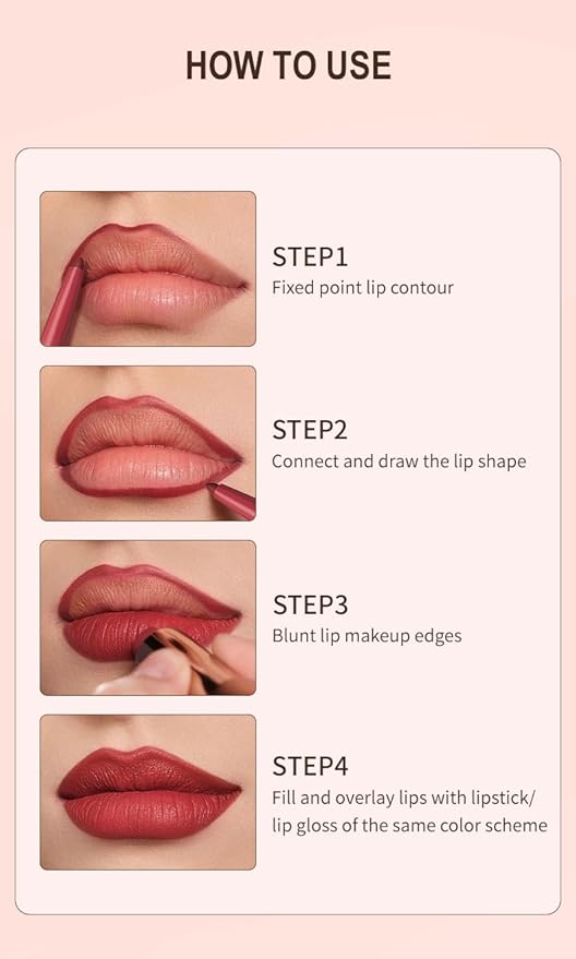 6 Colors Matte Lip Liner Set, Waterproof and Long Wear Lipliner, Smudge-proof and Transfer-proof Lip Liner Pencil, Creamy Rich Color, Smooth Application, No Sharpener Required