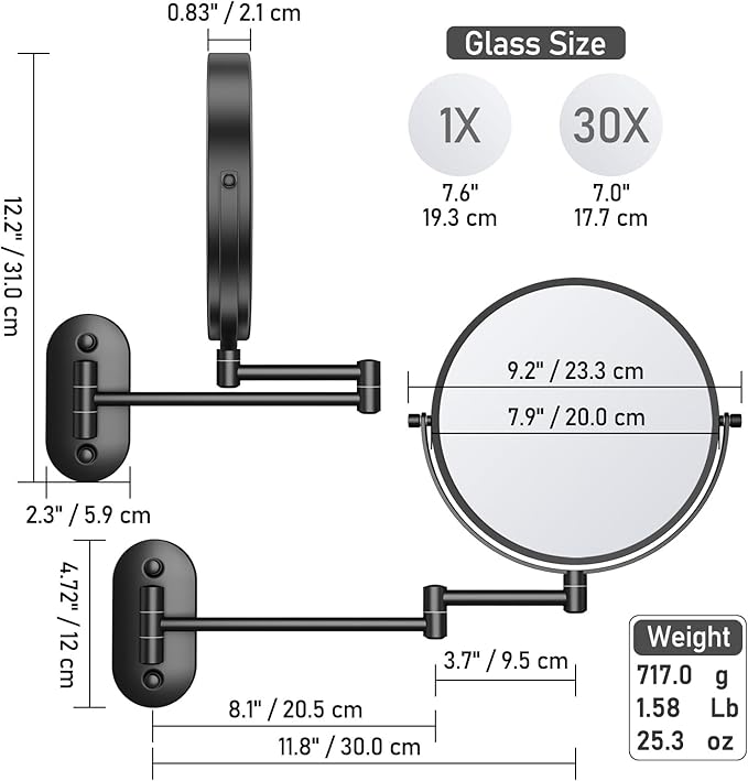 Wall Mounted Makeup Mirror with Magnification, 30X Magnifying Mirror for Wall, Bathroom Mirror for Shaving, Vanity Mirror Wall Mounted for Daily use, 8 Inch