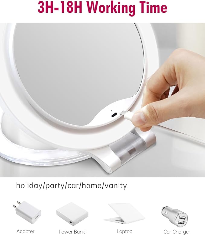 FASCINATE Magnifying Mirror 10X 1X Double Sided Magnification Makeup Vanity Mirror Rechargeable Lighted Mirror with 3 Color Lighting Modes Adjustable Rotation LED Vanity Mirror