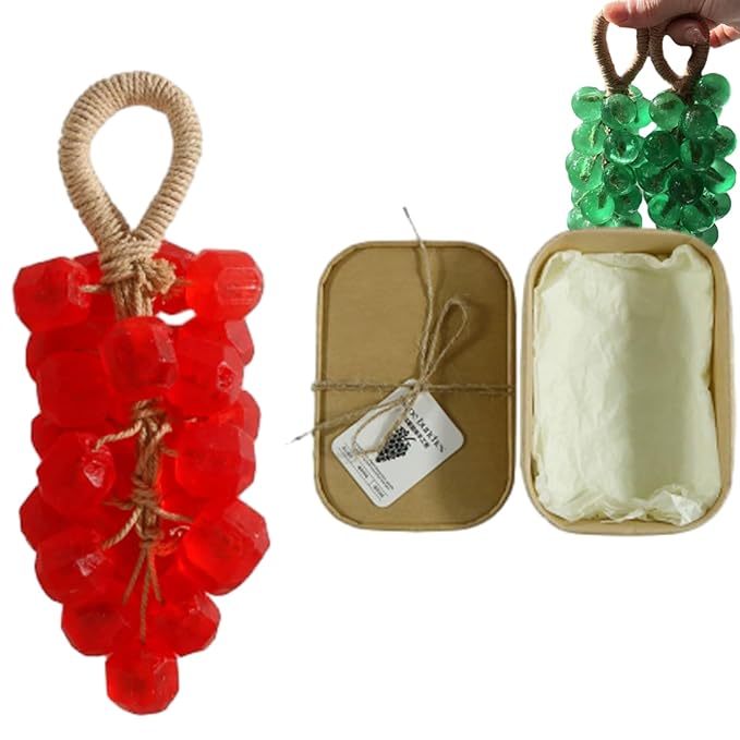 Personalized Original Handmade Crystal Grape Soap, Grape Soap DIY Kit on a Rope, Realistic Grapes Bunch Soaps Fragrance Cleaning for Bath & Gifts (1, Red(Rose Flavor))