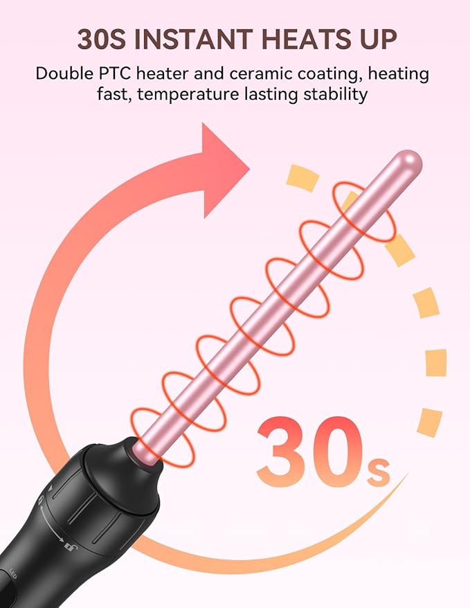 LANDOT Small Pencil Curling Wand Iron: 9mm Clip Free Hair Curler - Professional 3/8 Inch Curling Wand for Tight Curls - Includes Heat Resistant Silicone Mat & Glove