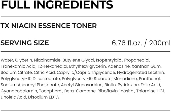 [Skin&LAB] TX Niacin Essence Toner, Brightening & Hydrating Facial Toner with 3% Tranexamic Acid and 5% Niacinamide, Dark Spot Correcting Korean Skincare for Radiant, Even-Toned Skin, 6.76 fl. oz.