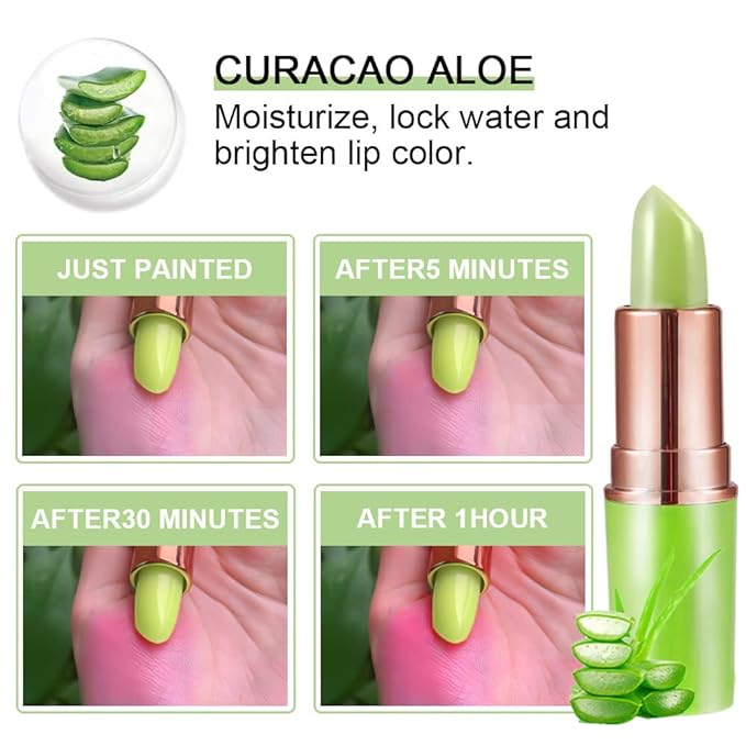 BINGBRUSH Aloe vera Color Changing Lipstick,Moisturizer Long Lasting Lip Care Magic Lip Gloss,Makeup Lipstick Set (1pc 01#Aloe vera, A-1pc)