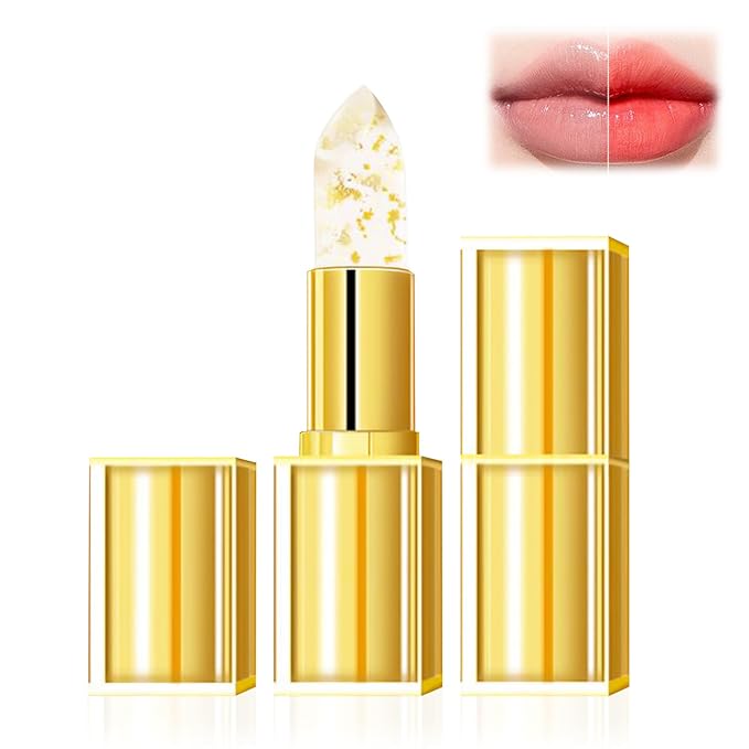 2Pcs Transferproof Color Changing Lipstick, Gold Crystal Color Changing Lipstick, Moisturizer Long Lasting Lip Balm for Women (Gold)