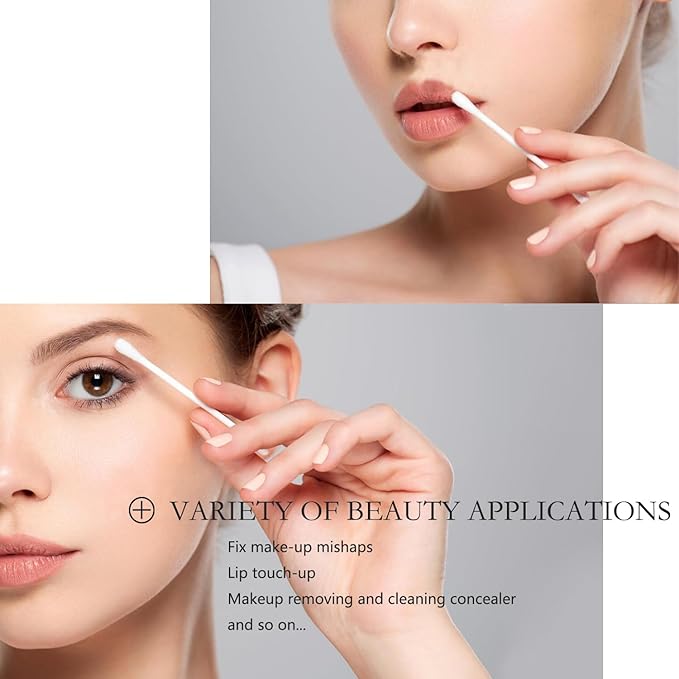 Cotton Swabs with Paper Sticks 1000ct, Double Round Cotton Buds for Beauty& Personal Care