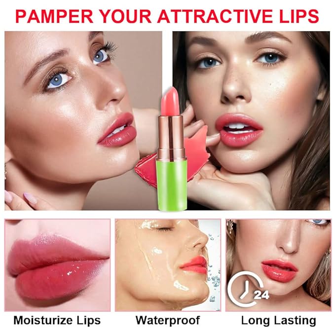 BINGBRUSH Aloe vera Color Changing Lipstick,Moisturizer Long Lasting Lip Care Magic Lip Gloss,Makeup Lipstick Set (1pc 02#Strawberry, A-1pc)