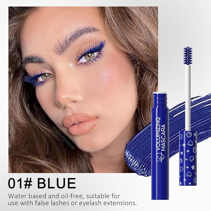 Navy Blue mascara for eyelashes Waterproof,Royal Eyelash Mascara Long lasting Charming Voluminous Cruelty Free Vegan Eye Makeup Blue Eyelashes for Women