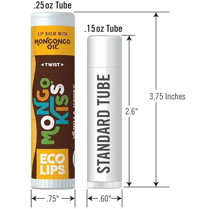 LIP BALM Mongo Kiss 6-Pack (6 tubes) by Eco Lips 100% Organic Beeswax & Cocoa Butter Lip Care with Organic Mongongo Oil - Soothe & Moisturize Dry & Cracked Lips - Made in USA. (Peppermint)