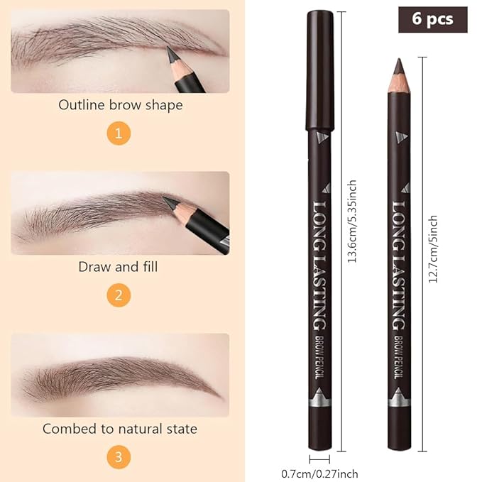 6Pcs Eyebrow Pencils for Women, Wooden Hard-Core Dark Brown Eyebrow and Eyeliner Pencil, Long Lasting Waterproof and Sweat-Proof, Beginner Makeup Brow Pencil,Create a Natural Eye Brow Makeup