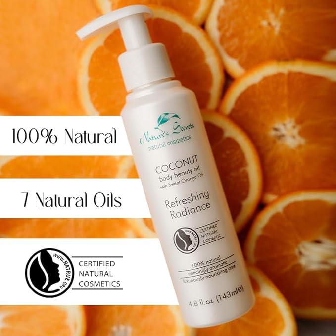 Nature's Secrets Organic Ceylon Coconut Body Oil with Orange Oil. For Dry & Extra Dry Skin. 100% Natural Certified. No Mineral Oil. Non-greasy.