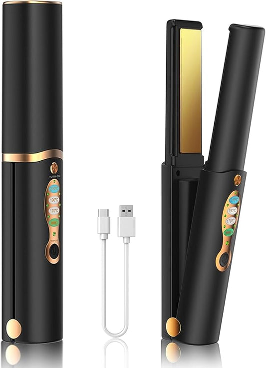 Portable Titanium Cordless Hair Straightener for Edges Bangs, Heat Up in Seconds & Lasts Up to 50 Minutes & USB C Rechargeable, Dual Voltage Mini Travel Flat Iron Hair Straightening-Not for Thick Hair