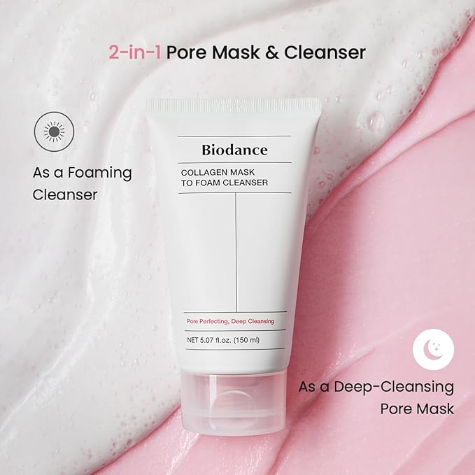 BIODANCE Collagen Mask To Foam Cleanser, Face Wash for Women, 2-in-1 Pore Mask and Hydrating Foaming Facial Cleanser for Sensitive Skin, Oily Skin, Korean Skincareㅣ5.07 fl. oz. (150 ml)