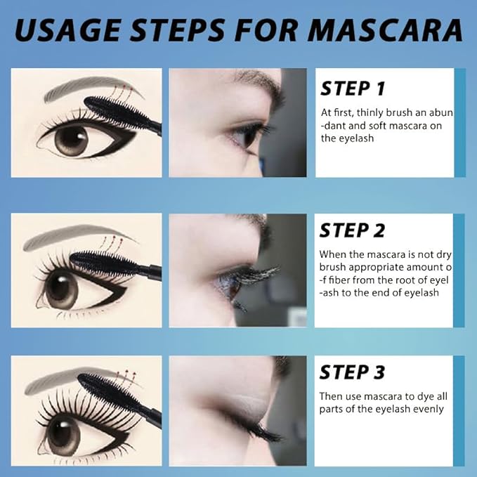2 Pack 2 in 1 QIC 5x Longer Washable Black Mascara, 4D Silk Fiber Lash 2 Step, No Clumping, Long-lasting Waterproof Lash Cosmetics Beauty Eye Makeup