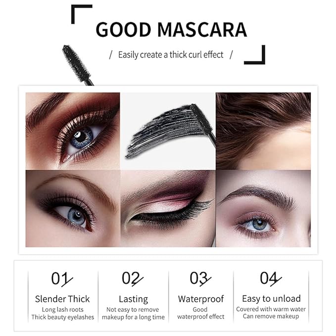 4D Silk Fiber Lash Mascara, Black Mascara Lengthens And Volumizes, Long-Lasting Waterproof Smudge-Proof, Non-Flaking Natural No Clumping Thickens, Hypoallergenic Formula (1 Pack)