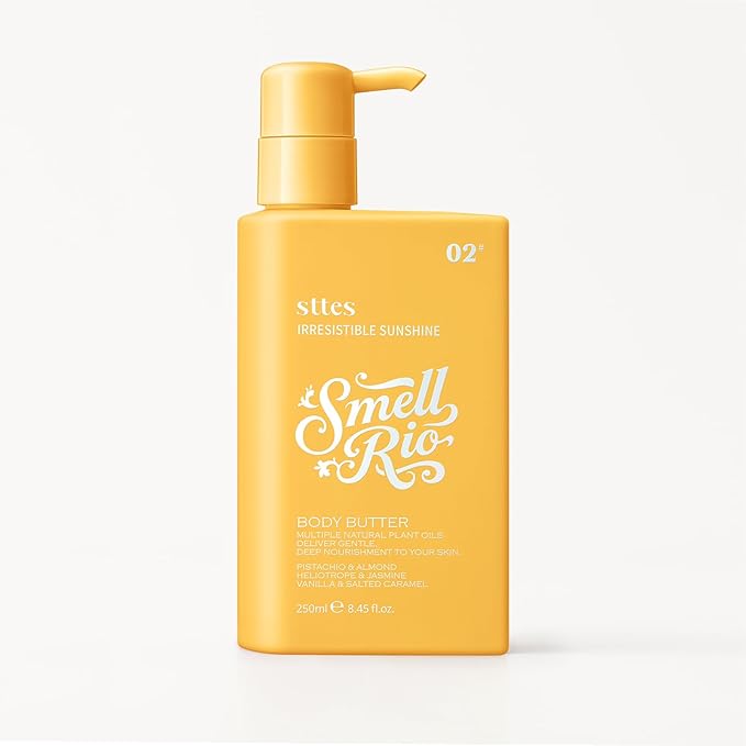 Sttes Body Butter 02# (Irresistible Sunshine) – 250ml Pistachio, Almond, Vanilla & Salted Caramel Scent – Fast-Absorbing Firming Body Cream with Coconut & Jojoba Oils, Caffeine
