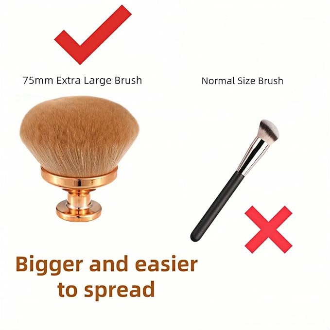 NUANJUYUExtra Large Kabuki Brush - 90mm Wide Head for Flawless Face & Body Makeup, Self Tanner, Sunscreen. Even Application with Liquids/Creams. Wet & Dry Use - Gold