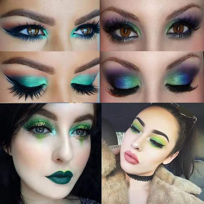 16 Colors Green Glitter Matte Eyeshadow Makeup Palette,Elphaba Witch Costume Eyeshadow Makeup, Forest Green Yellow Colorful Eye Shadow Plattet for Witch Cosplay Halloween SFX Makeup