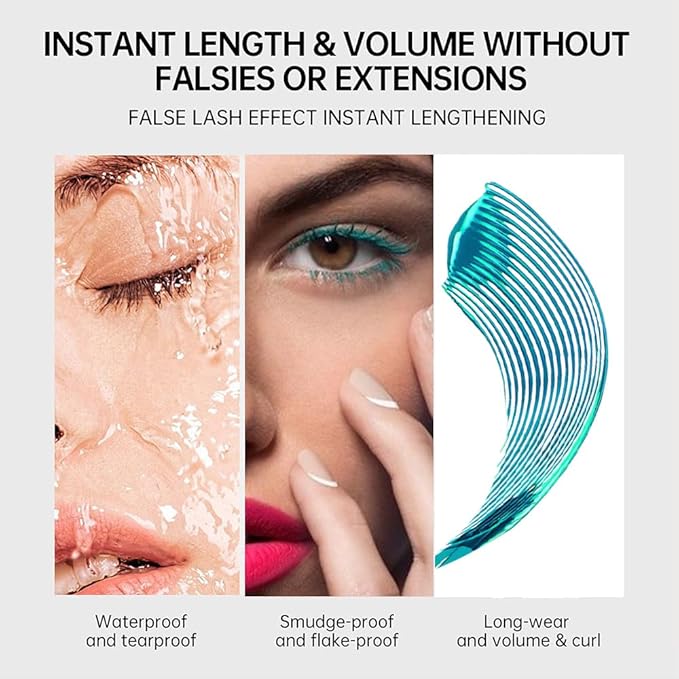 Blue mascara for eyelashes Waterproof,Royal Eyelash Mascara Long lasting Charming Voluminous Cruelty Free Vegan Eye Makeup Eyelashes for Women (Green)