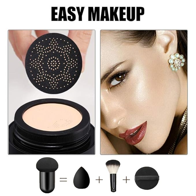Mushroom Head Air Cushion CC Cream, BB Cream Face Makeup Foundation for Mature Skin Moisturizing Concealer Brighten Long-Lasting, Even Skin Tone for All Skin Types