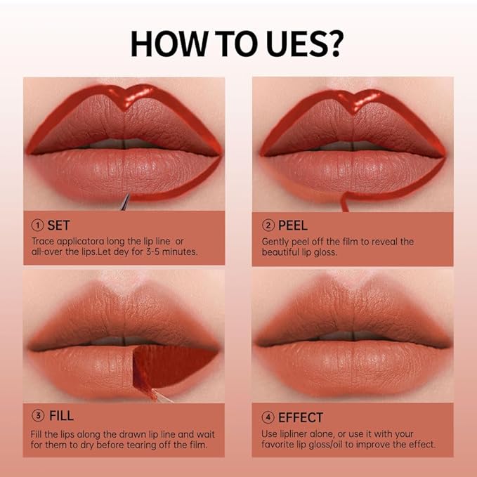 Matte Lip Stain Peel Off Lip line Tattoo, Peel-off Lip Stain Masque - All Day Peel Off Lip Tint，Long Lasting Waterproof Transfer-proof Lip Mask Lip Color Peel Off Lip Gloss,Stay Lip Makeup 01#