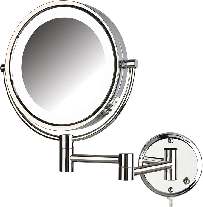 JERDON Wall-Mounted Vanity Mirror with Lights - Lighted Makeup Mirror with 8X Magnification & Chrome Finish - Plug in Model HL88CL