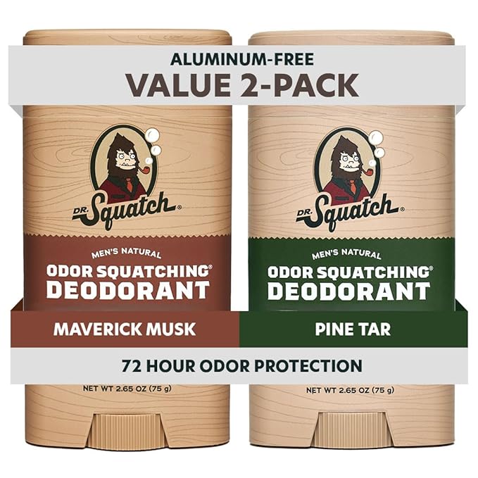 Dr. Squatch Natural Deodorant for Men - Odor-Squatching Aluminum Free - Maverick Musk & Pine Tar (2.65 oz, 2-Pack)