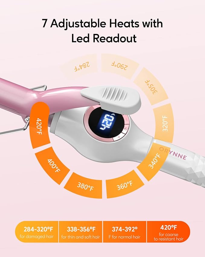 Ceramic Curling Iron, 3/4 Inch Barrel, Digital Temp Control, Fast Heat Up, 7 Adjustable Temperatures, 60 Min Auto Shut Off