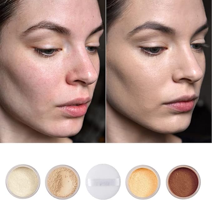 2 Pcs PHOERA Setting Powder, Control Oil Brighten Skin Color Cover Blemish Face Setting Loose Powder。 (03# BANANA & 04# Medium Deep)