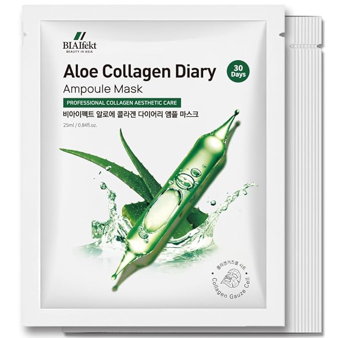 BIAIfekt ALOE COLLAGEN Ampoule sheet face mask skin care Korean Hydrating, Soothing, Nourishing, Glass skins, Cooling, Premium daily, BEYOND HYDROGEL