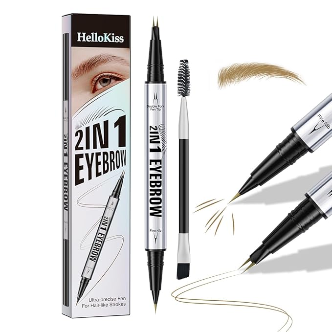 Eyebrow Pencils for Women - Microblading Eyebrow Pencil 2-In-1 Dual-Ended Eyebrow Pen with Precise 2-Fork-Tip & Brush-Tip Waterproof Eyebrow Pencil for Hair-Like Brows, Last All-Day, Light Brown