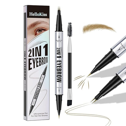 Eyebrow Pencils for Women - Microblading Eyebrow Pencil 2-In-1 Dual-Ended Eyebrow Pen with Precise 2-Fork-Tip & Brush-Tip Waterproof Eyebrow Pencil for Hair-Like Brows, Last All-Day, Light Brown