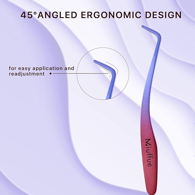 Lash Applicator Tool DIY Eyelash Applicator Stainless Steel Curved Eyelash Tweezers for Cluster Lashes, Purple Gradient