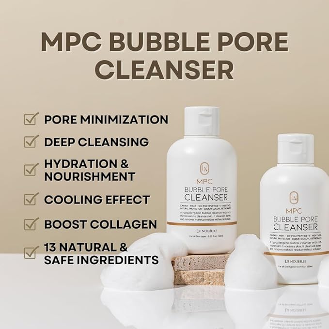 MPC Bubble Pore Cleanser, Korean Face Wash, Gentle Deep Pore Facial Cleanser with Caviar, Blackhead Makeup Remover, Pore Minimizer, Hydrating, Exfoliator, Oily, Dry Skin 5.07 fl oz