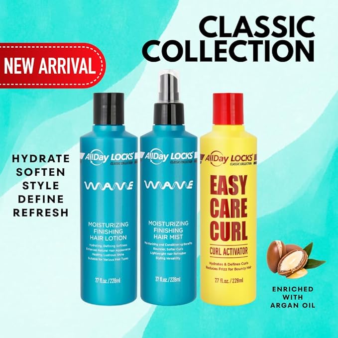 AllDay Locks Classic Wave Hair Lotion (7.7 oz) | Moisturizing & Rejuvenating Finishing Curl-Enhancer Lotion | Lightweight, Soft, High Shine | Bouncy, Silky, Fresh Bounce | 7.7 oz