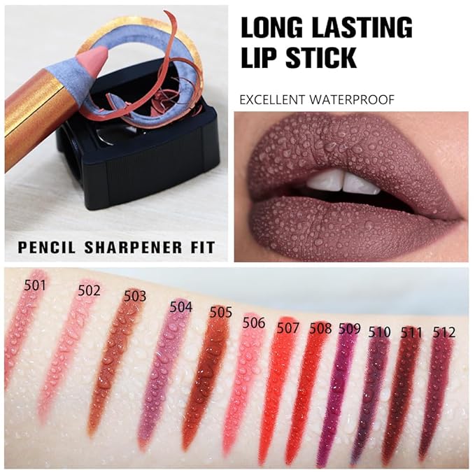 Deep Purple Red Matte Lipstick Pencil for Women Lip Liner and Lip Stain, Long Lasting Waterproof labiales mate 24 horas, originales pintalabios permanente 24 horas with Sharpener Easy to Apply 512#
