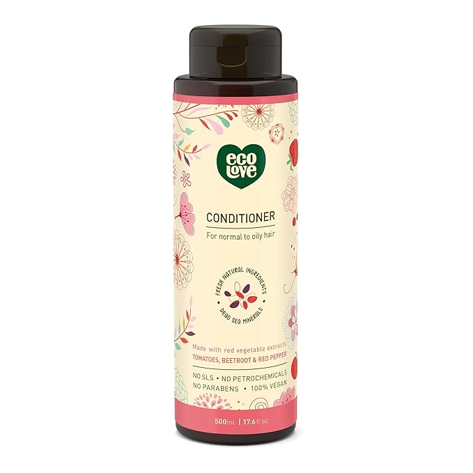 ecoLove – Natural Conditioner for Normal and Oily Hair - No SLS or Parabens - With Organic Tomato and Beet Extract - Vegan and Cruelty-Free, 17.6 oz