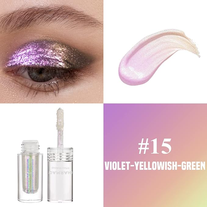 CHARMACY Liquid Duochrome Eyeshadow, Multi-Dimensional Eye Looks, Long Lasting Glitter Eye Shadow Sets Metallic Pigments, Quick Drying, Sparkling Shiny Eye Makeup for Beginners, 1.6g (#15)