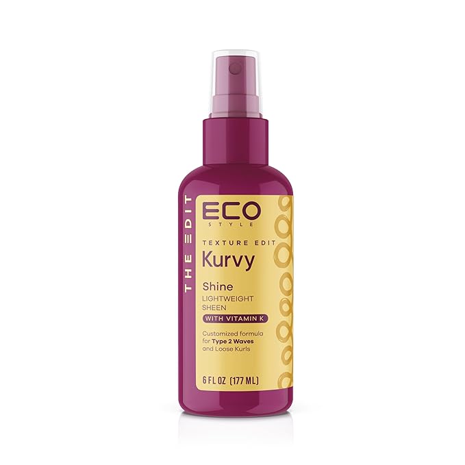 Eco Style, Texture Edit, Kurvy Shine Lightweight Sheen for Type 2a to 2c wavy hair - Finish off any style by adding rich nutrients for a perfectly glorious glow with frizz control. 6 oz.