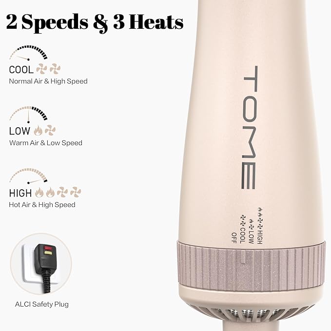 Tome Blow Dryer Brush, 3 Inch Dual Voltage Hair Dryer Brush in one, Hot Air Brush Faster Blowouts with Tons of Volume and Less Frizz