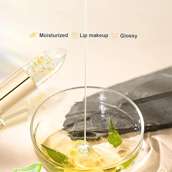 PIN&WEI Color Changing Lipstick, Gold Crystal Ph Lipstick Color Changing, Long Lasting Moisturizing Glossy Shine Lip Gloss, Deep Nourishment (1pcs)