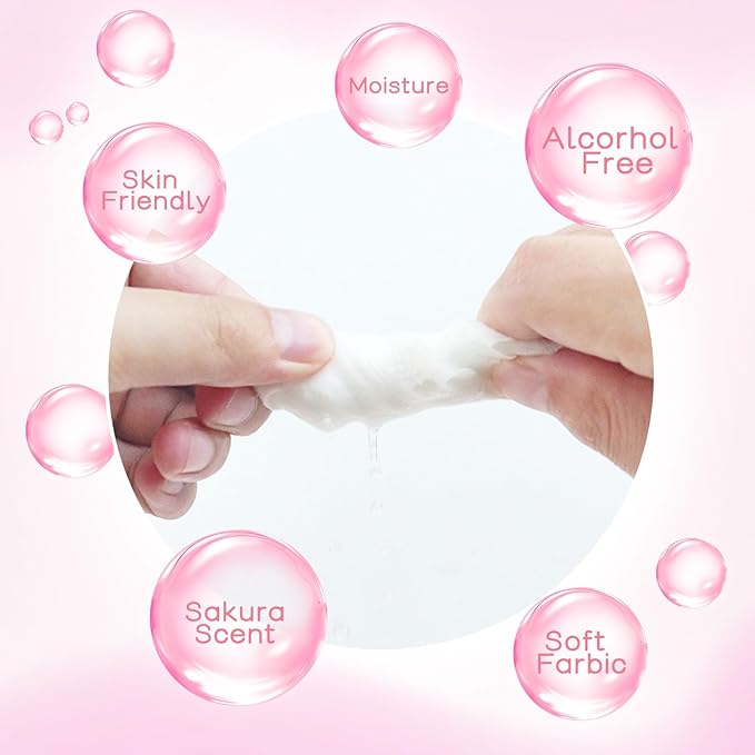 Pack of 100 Makeup Remover Wipes Individually Wrapped,Sakura Scent,Face Cleansing Wipes Bulk, Travel Towelette Makeup Remover Cloth for Face Cleansing Skin Care Remove Makeup