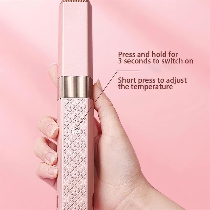Cordless Hair Straightener, 2 in 1 Portable Mini Ceramic Flat Iron and Curler, USB-C Rechargeable Travel Straightener, Lock in Moisture & Shine, 3 Levels Adjustable (Pink)