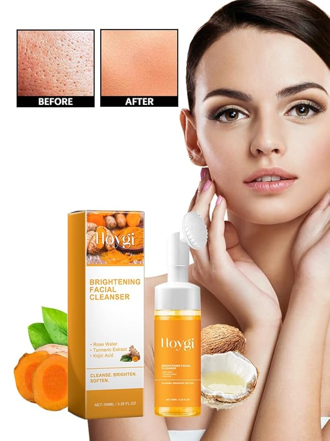 Turmeric Facial Cleanser, Deep Cleansing Facial Wash With Brush, Turmeric Foaming Cleanser for All Skin (2Pcs)