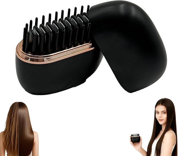 Glam brushs Mini Hair Straightener,3-Speed Temperature Control, Portable Electric Hair Straightener Brush 30s Heating,Rapid Heating & Anti Scald Shell, Cordless Straightening Comb for Travel(Black)