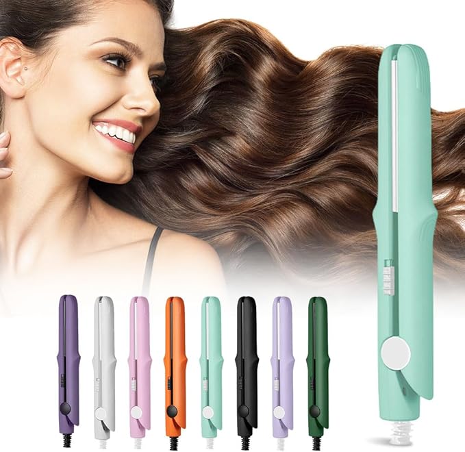 Mini Dual Purpose Curling Iron, 2025 New 2 in 1 Mini Curling Wand & Flat Iron Hair Straightener, Portable Travel Curling Wand for Women Short Hair, Hair Straightener for All Hair Types (Green)